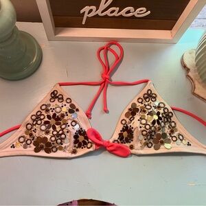 Victoria's Secret White & Coral Jeweled  Triangle Bikini Too